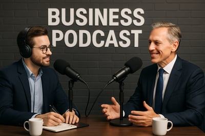Business podcast host interviewing a successful leader