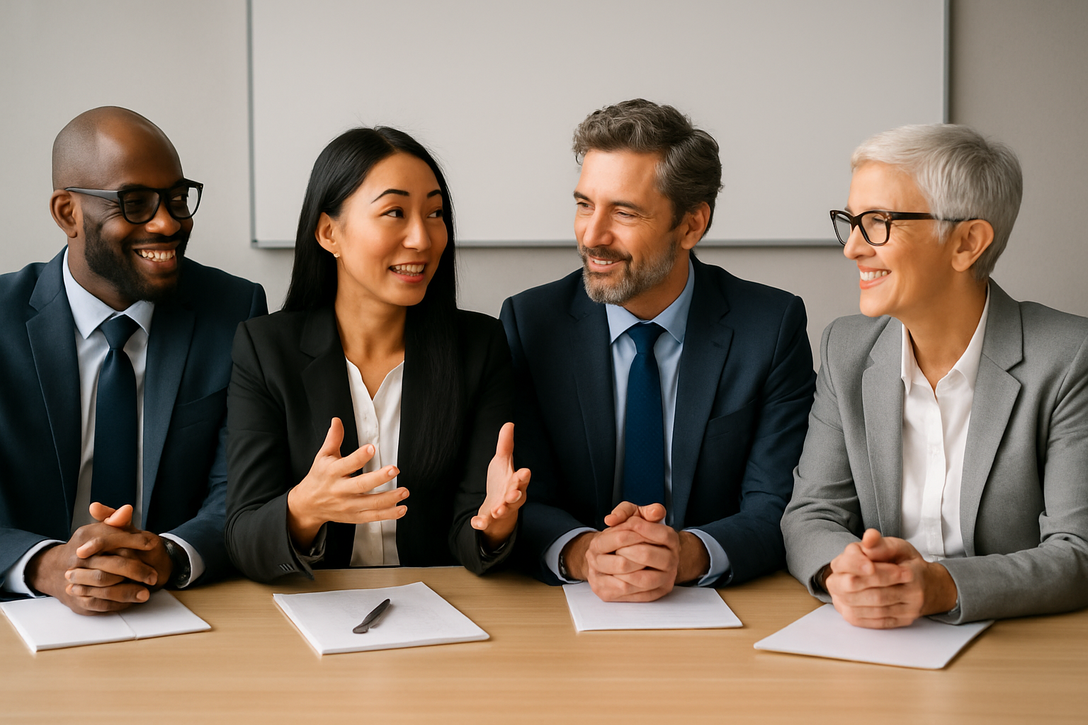 A diverse panel of business leaders sharing ideas