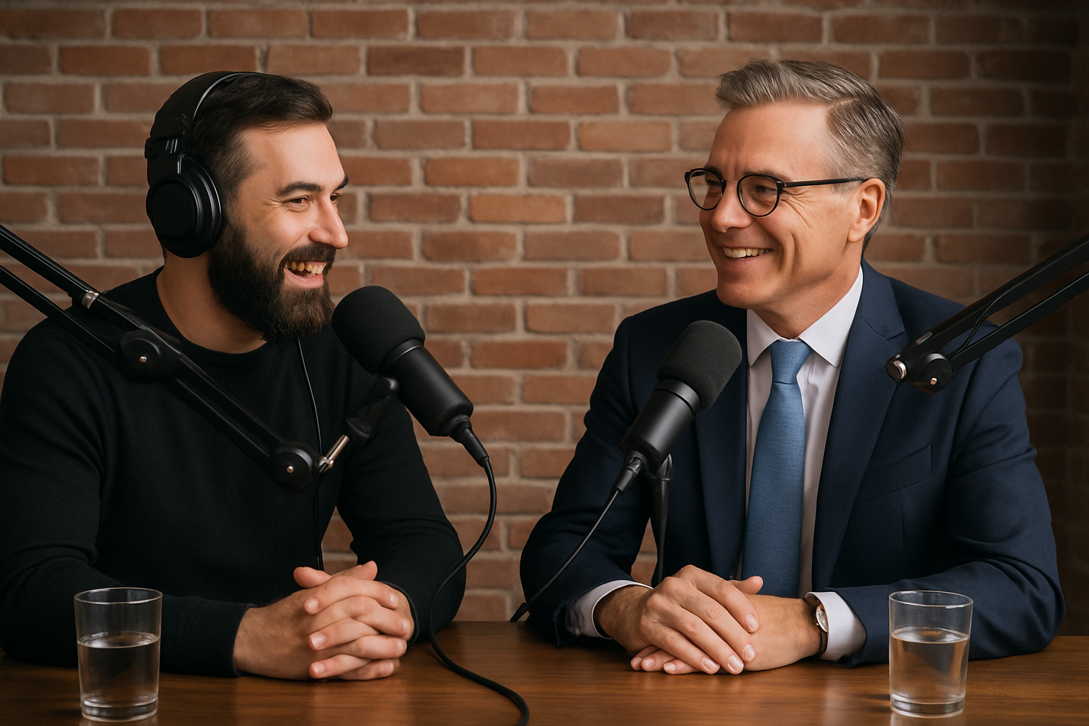 Podcast host interviewing a successful business leader